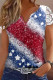 American Flag Graphic Lace Sleeves Cut-out V Neck Shift Blouse