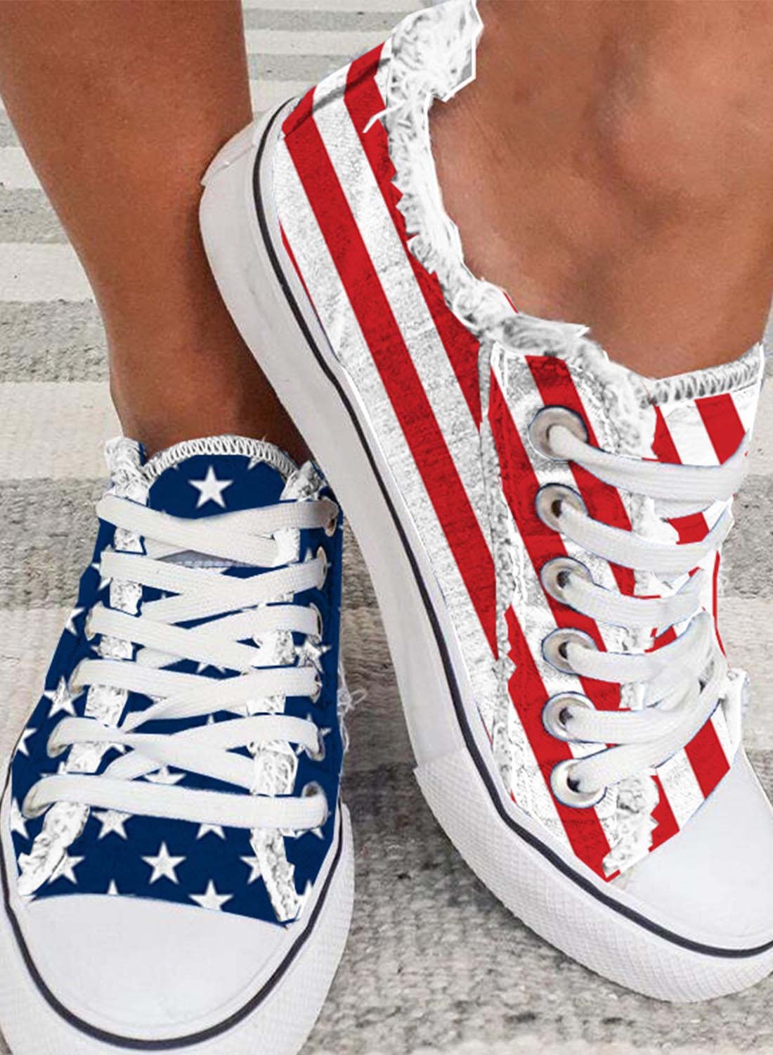 STRIPED LACE-UP CANVAS SNEAKERS