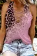 Pink Leopard Patchwork V Neck Sheath Casual Tank Tops