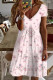 Pink Floral Fragmented Flowers V Neck Sheath Casual Mini Dresses
