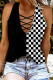 Checkerboard Patchwork V Neck Sheath Casual Tank Tops