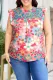 Floral Ruffle Round Neck Shift Casual Plus Size Tank Tops