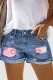 Daisy Floral Graphic Ripped Casual Non-elastic Raw Hem Denim Shorts