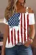 American Flag Chain Strap Cold Shoulder Casual T-Shirts