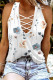 Painting Floral Graphic Criss-Cross Hollow Out Sleeveless Tank Top