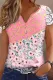 Pink Floral Leopard Lace V Neck Shift Casual T-Shirts