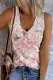Pink Floral Lace V Neck Shift Casual Tank Tops