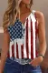 American Flag Star Stripe Vintage Button Notched Collar Tank