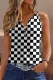 Checkerboard Plaid Button Notched Collar Tank