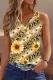 Sunflower Floral Button V Neck Casual Tank Tops