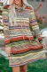 Colorful Striped Cowl Neck Drawstring Pockets Mini Dress