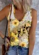 Sunflower Floral Lace V Neck Casual Tank Tops