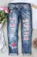Flamingo Graphic Ripped Casual Mid Waist Denim Jeans