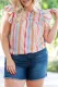 Striped Frill Round Neck Ruffle Sleeve Blouse