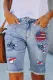 American Flag Cut-out Raw Hem Casual Denim Bermuda Shorts