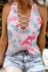 Flamingo Floral V Neck Hollow Out Casual Tank Tops