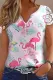 Flamingo Floral Lace V Neck Casual T-Shirts