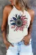 American Flag Sunflower Graphic Round Neck Casual Tank Tops
