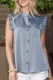 Button Up Ruffled Sleeveless Shirt with Chest Pocket