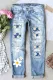 Sky Blue-2 Floral Ripped Casual Jeans
