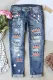 American Flag USA Mid Waist Ripped Jeans