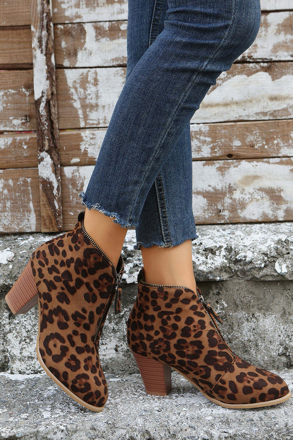 LEOPARD CASUAL OUTDOOR POINTED TOE HIGH HEELS BOOTS