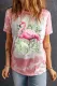 Flamingo Palm Leaf Graphic Tie-dye Round Neck Casual T-Shirts