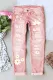 Pink Flowers Shift Casual Non-elastic Ripped Jeans