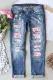 Flamingo Floral Graphic Ripped Mid Waist Casual Jeans