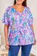 Floral V Neck Shift Casual Plus Size T-Shirts