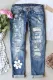 Floral Gradient Shift Casual Ripped Jeans
