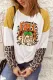 Pumpkin Leopard Twisted Colorblock Round Neck Shift Casual Long Sleeve Top