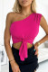 One Shoulder Knotted Sleeveless Top with Asymmetrical Hem