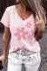 Spring Pink Floral Graphic V Neck Shift Casual T-Shirts