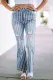 Vertical Striped Ripped Flare Jeans