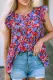Floral Ruffle Round Neck Shift country Casual Blouse