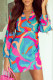 Abstract Print Wrap V Neck Puff Sleeve Dress