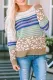 Leopard Striped Colorblock Round Neck Shift Western Casual Sweaters