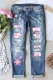 Spring Floral Graphic Casual Ripped Jeans