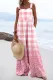 Pink Sleeveless Gradient Plaid Casual Jumpsuits