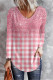 Gradient Plaid V Neck Long Sleeves Casual Blouse