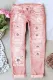 Painting Floral Graphic Mid Waist Ripped Jeans