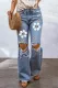 Floral Graphic Raw Hem Ripped Shift Casual Jeans