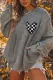 Checkerboard Heart-shaped Exposed Seam Twist Open Back Sweatshirt