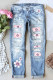 Pink Floral Shift Casual Ripped Jeans