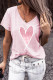 Ombre Plaid Heart-shaped Graphic V Neck Casual T-Shirts