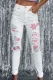 Spring Floral Graphic Distressed Ripped Holes High Waist Skinny Jeans