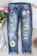 Daisy Graphic Ripped Mid Waist Denim Casual Jeans