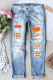 Ombre Orange Plaid Graphic Ripped Shift Casual Jeans