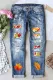 Sky Blue Maple Leaf Ripped Casual Jeans
